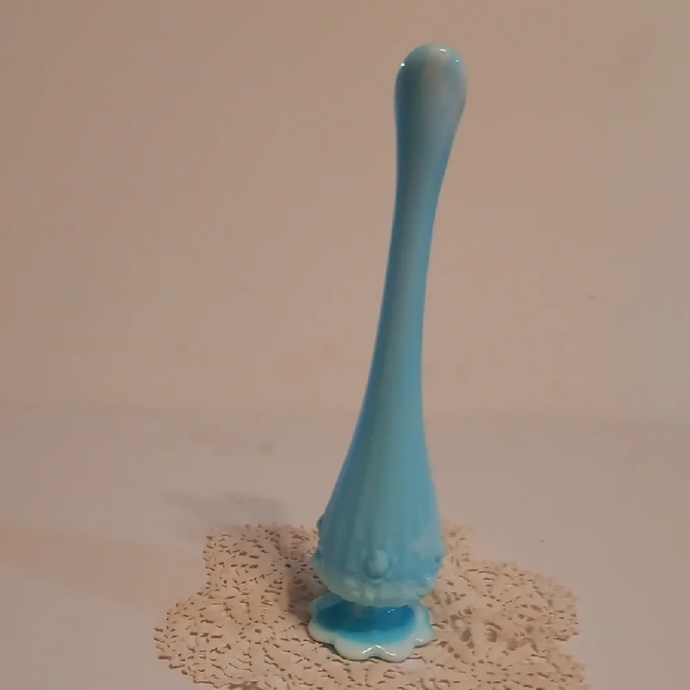 Fenton Sky Blue Slag Glass Swung Vase 11 Inches